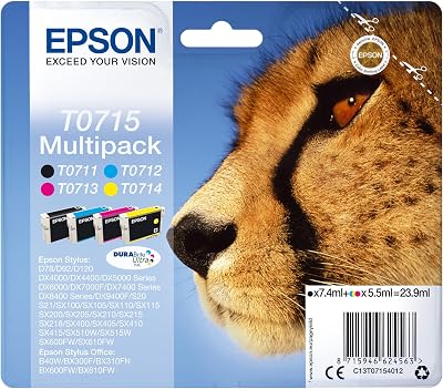 Epson T0715 Ink Cartridge Value Pack 4 Black Cyan Magenta Yellow for Stylus