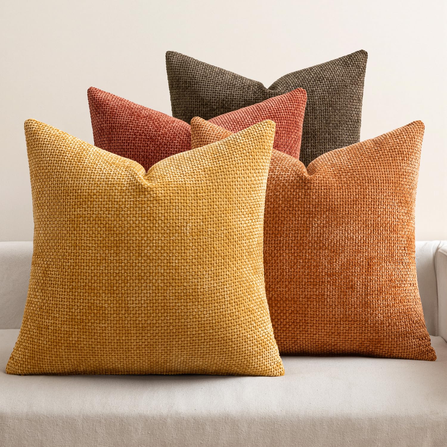 Photo 1 of MIULEE Pack of 4 Fall Orange/Yellow Couch Throw Pillow Covers 18x18 Inch Halloween Soft Decorative Chenille Pillows Farmhouse Accent Cushions for Boho Home Decor Spring Sofa Bedroom Living Room