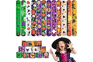 FUSHENMU 48pcs Halloween Slap Bracelets,Assorted Snap Bracelet Pumpkin Witch Wristbands for Kids Trick or Treat Halloween Party Favors Supply