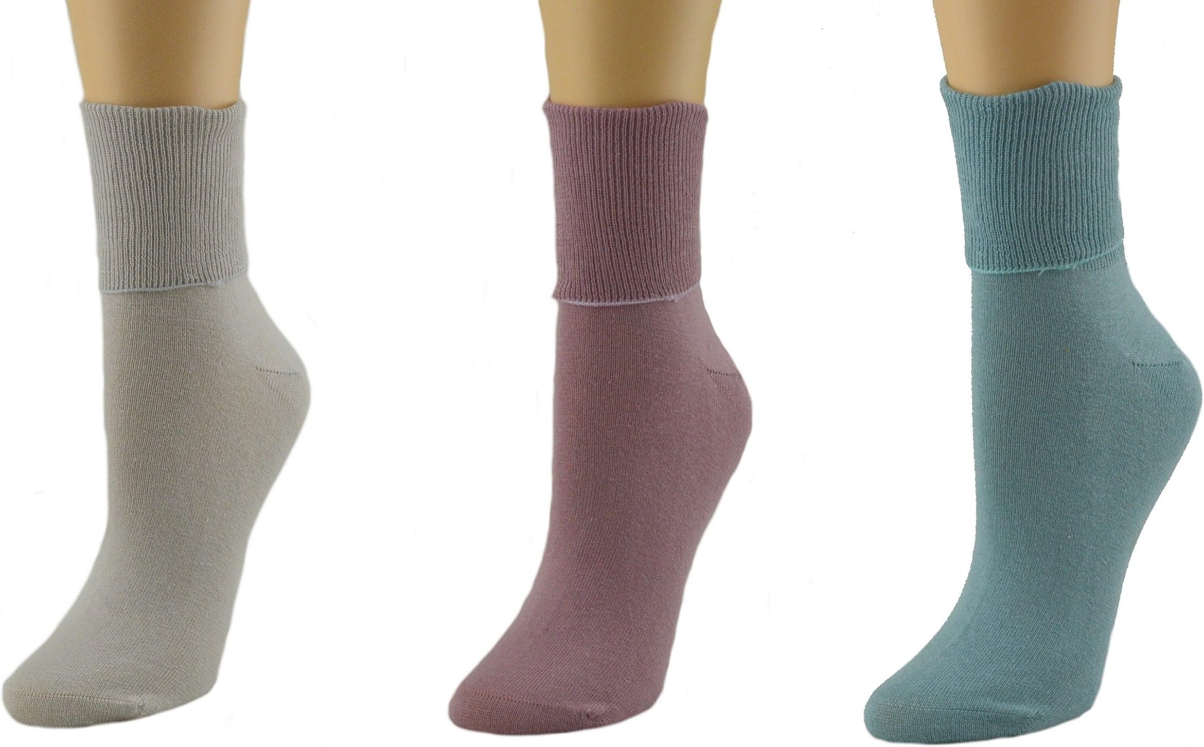 Seamless Ribbed Combed Cotton Turn Cuff, Loose-Fitting Diabetic Socks for Sensitive Feet, Lightweight, Thin Socks