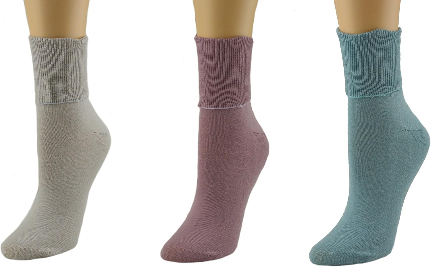 Sierra Socks Women's Diabetic 100 Cotton Ankle Turn Cuff 3 Pair Pack