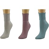 Seamless Ribbed Combed Cotton Turn Cuff, Loose-Fitting Diabetic Socks for Sensitive Feet, Lightweight, Thin Socks