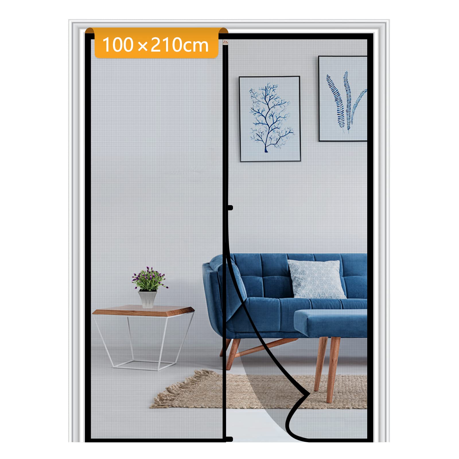 Yotache Fly Screen Door 100 x 210 cm, Reinforced Polyester Anti-Tearing High Density Mesh Magnetic Door Screen Summer Ventilation Anti-Mosquitoes Insects, Black