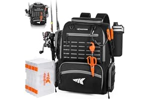 KastKing Bait Boss Fishing Tackle Backpack with Rod Holders-4 Tackle Boxes-Rain Cover,45/43L Large Storage for Fishing Gear
