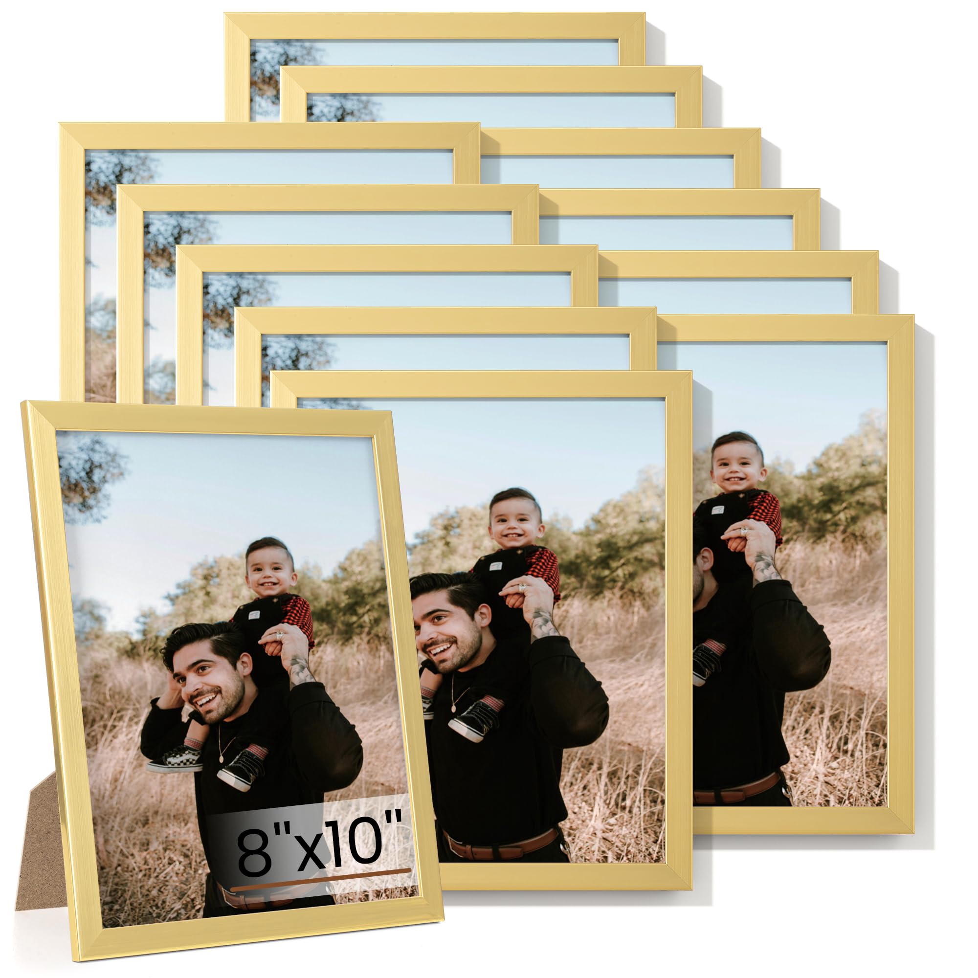 Heimlove 8x10 Picture Frame Set of 12,Photo Frames Display Pictures 8"x10",Gold Picture Frames 8x10 Wall Gallery Collage Wall Mount or Tabletop Display for Certificate Document Image Heimlove 8x10 Picture Frame Set of 12,Photo Frames Display Pictures 8"x10",Gold Picture Frames 8x10 Wall Gallery Collage Wall Mount or Tabletop Display for Certificate Document Image