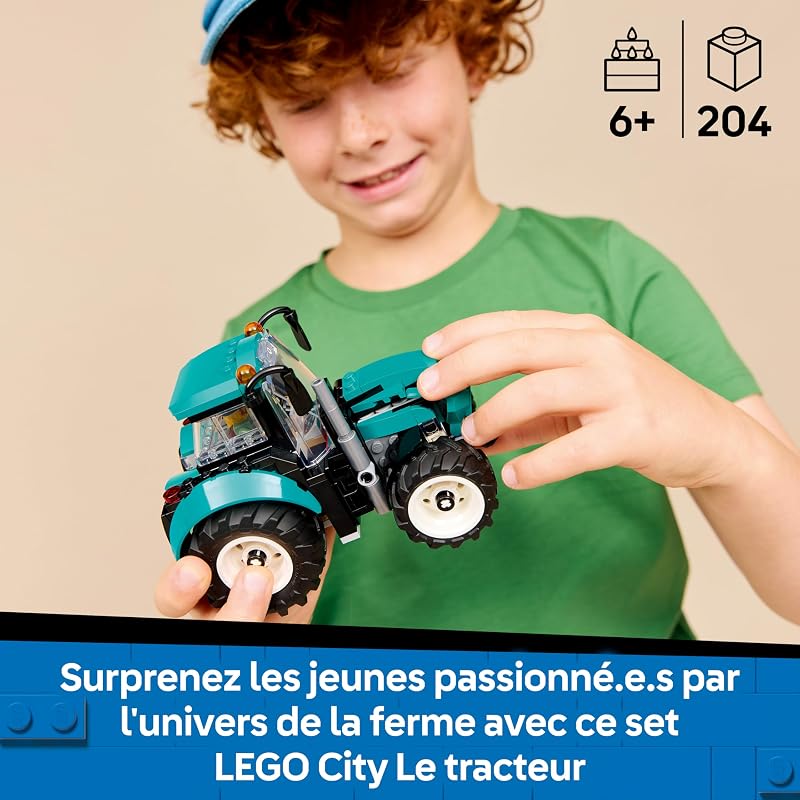City Le Tracteur - Jouet de Construction - Maquette de Véhicule de Ferme avec Minifigurine de Fermier - Idée de Cadeau d'anniversaire pour Garçon dès 6 Ans & Fans de Mécanique 60498