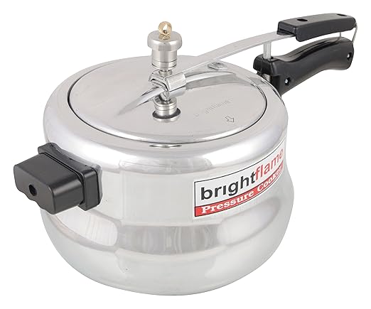 Brightflame Inner Lid Aluminum Pressure Cooker, 5 Liters, Silver, Induction Friendly