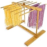 Mozphae Bamboo-Pasta-Drying-Rack with Transfer Wand & 12 Arms, Large Collapsible Fresh Pasta Dryer Holder for Homemade Noodle, Spaghetti, Tagliatelle, Detachable Fettuccine Hanger Stand with 12 Bars