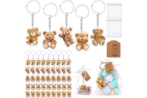 Wettarn 50set Baby Shower Gifts Bulk Bear Keychain Baby Shower Party Favors Animals Keychain with Organza Bags Thank You Kraft Tags and Rope for Guests Girls Party Supplies