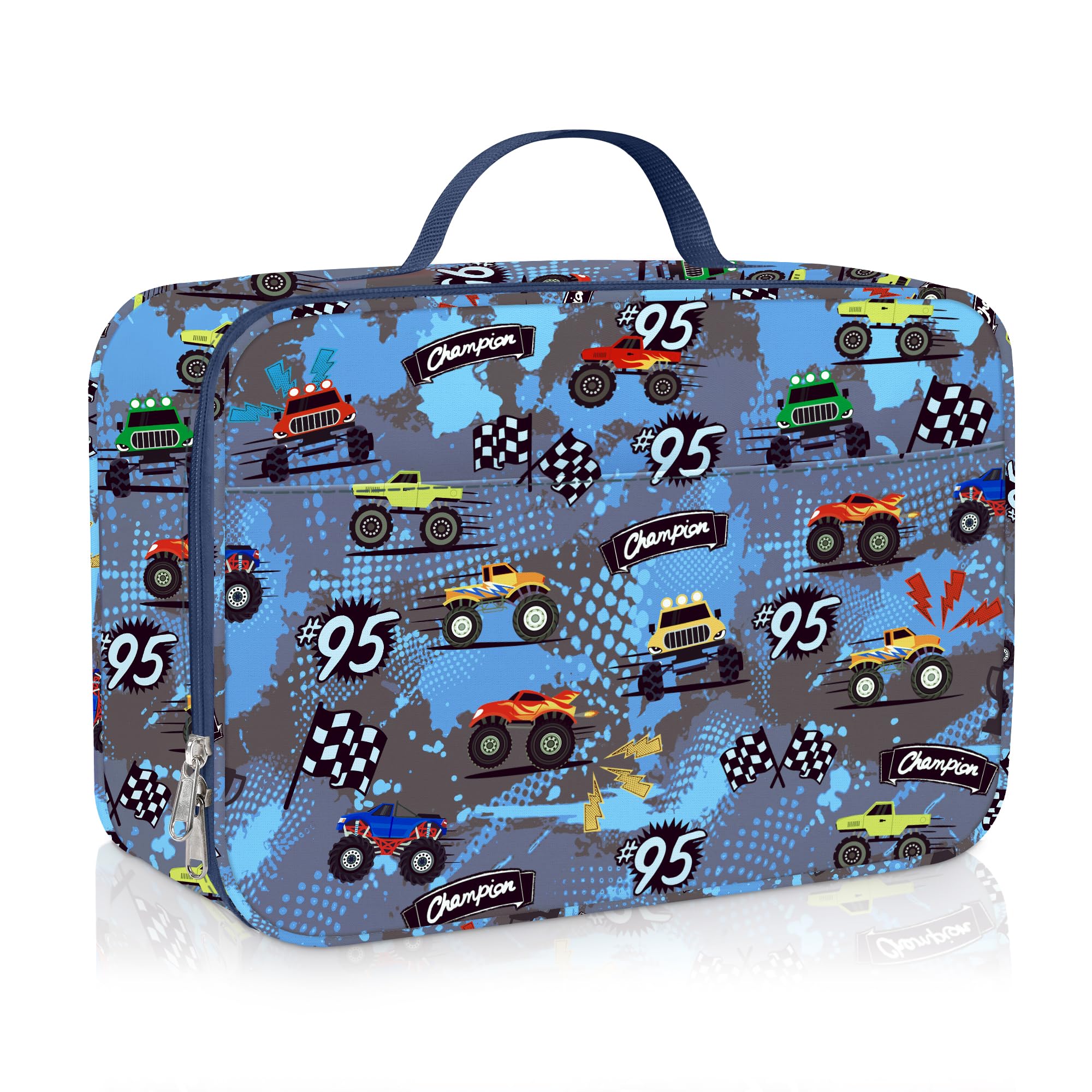 Clastyle Car Insulated Lunch Bag Truck Large Thermal Cooler Bag for Boy Picnic Lunch Box Tote, Racing Flag
