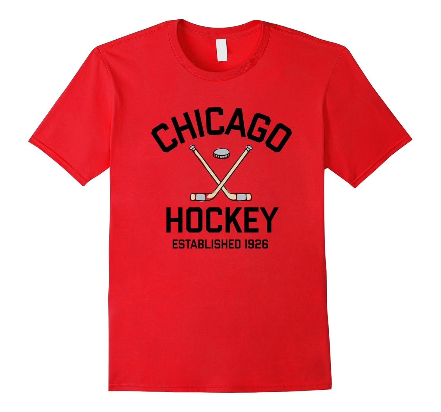 CHICAGO HOCKEY Lovers Black Puck And Sticks T Shirt-ANZ