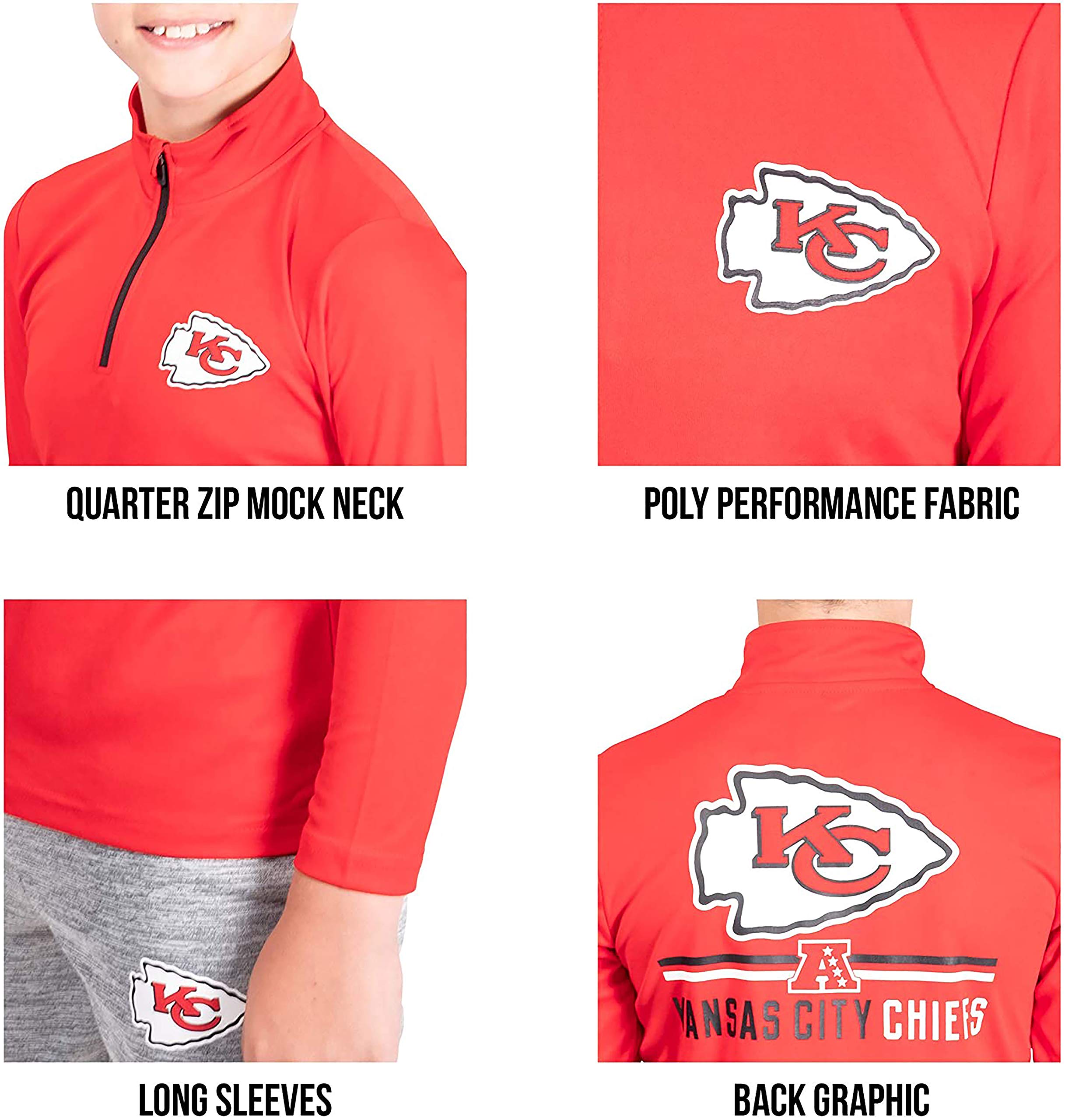 Ultra Game NFL Official Youth Super Soft Quarter Zip Long Sleeve T-Shirt, Seattle Seahawks, Heather Grey, 14-16