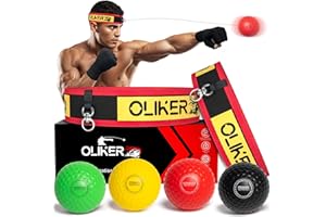 OLIKER Boxing Reflex Ball for Adults, 4 Levels Boxing Ball with 2 Adjustable Headbands and 1 Pair of Black Gloves, Perfect for Reaction, Agility, Punching Speed and Hand Eye Coordination Training