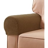 SUBRTEX Stretch Couch Arm Covers Set of 2, Non-Slip Sofa Armrest Slipcovers | Checkered Medium Armrest Covers for Recliner and Armchairs, Washable, Pet Proof, High Stretchy, Hook &amp; Loop Tape, Coffee