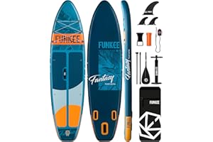 FUNKEE 11’×34"×6" Extra Wide Inflatable Stand Up Paddle Board, Sup Board with Removable Fins, Backpack, Floating Paddle, Safety Leash, Floating Phone Case for Adults & Youth of All Skill Levels