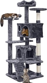 Yaheetech 138.5cm Cat Tree Tower with Condos & Ladder Dark Grey