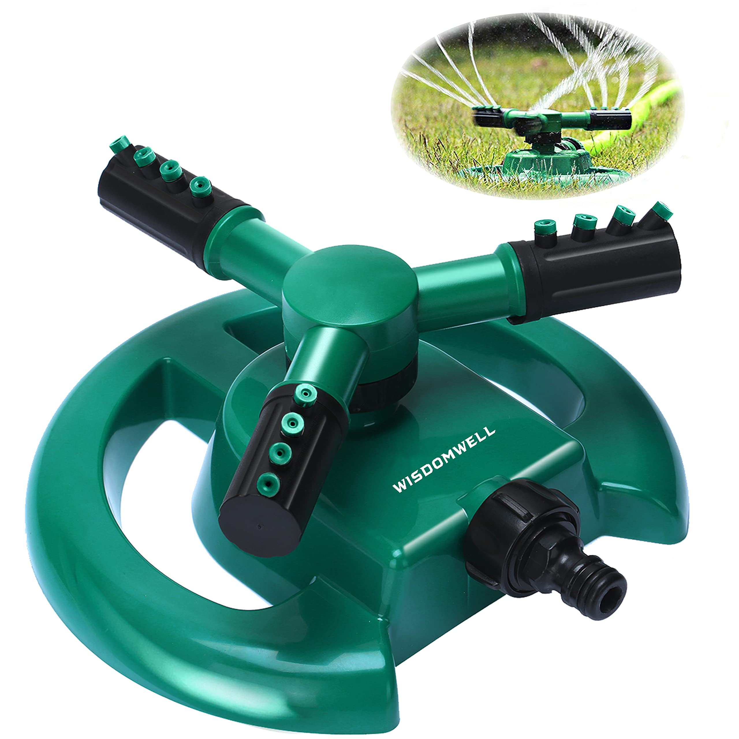 WISDOMWELL Garden Sprinkler Automatic Lawn Water Sprinkler 360 Degree 3 Arm Rotating Sprinklers System for Watering Your Lawn Plants Flowers Veggies and More