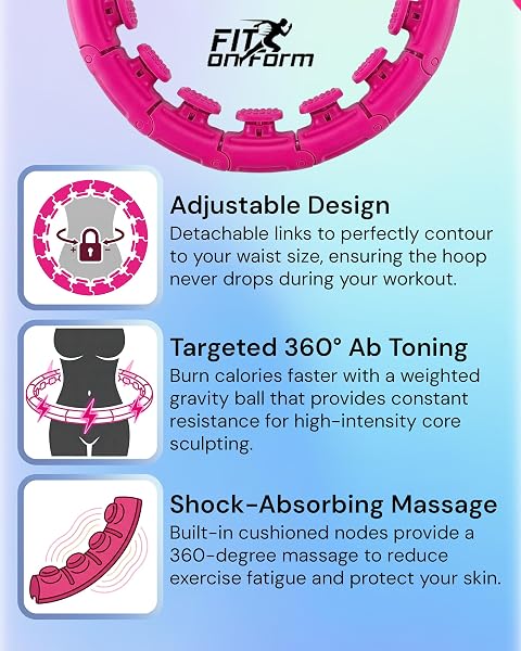 FIT ON FORM INFINITY WEIGHTED HULA HOOP FOR ADULTS WEIGHT LOSS – SMART EXERCISE EQUIPMENT FOR HOME, ADJUSTABLE PILATES CIRCLE WITH 28 KNOTS (55IN) – FITNESS RINGS FOR WOMEN, WAIST TRAINER, ABS WORKOUT