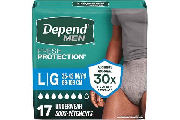 Depend FIT-FLEX Adult Incontinence Underwear for Men, Maximum Absorbency, L, Grey, 17 Count | FIT-FLEX, Stretch Waistband, od