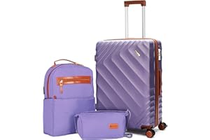 Rosamo 3 piece Luggage Set Expandable Suitcase 22x14x9 Airline Approved Carry on, ABS Hard Case Suitcases with Spinner Wheels,TSA Lock, (purple, 3 Piece Sets(20/BP/TB))