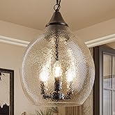 TOCHIC Glass Pendant Light, 3 Lights Large Blown Art Glass Globe Pendant Lighting for Kitchen Island, Modern Farmhouse Black 