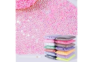 MAQIAO 6000pcs 3mm Resin Rhinestones Bulk,Nail Art Rhinestones Kit with Wax Pencil,Flatback Round Jelly Rhinestones Gems Crystals for Nail Art DIY Crafts Clothes Shoes Bags(pink AB)