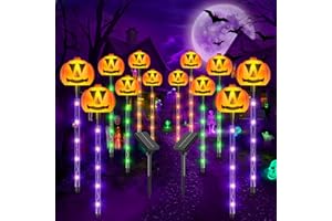 AHAORIGIN 2025 Upgraded 12 Pack Halloween Solar Pumpkin Lights Outdoor Decorations, 8 Modes Waterproof Halloween Pathway Stake Lights with 84 Colorful LEDs, Pumpkin Decor for Garden, Yard, Party, Multicolor