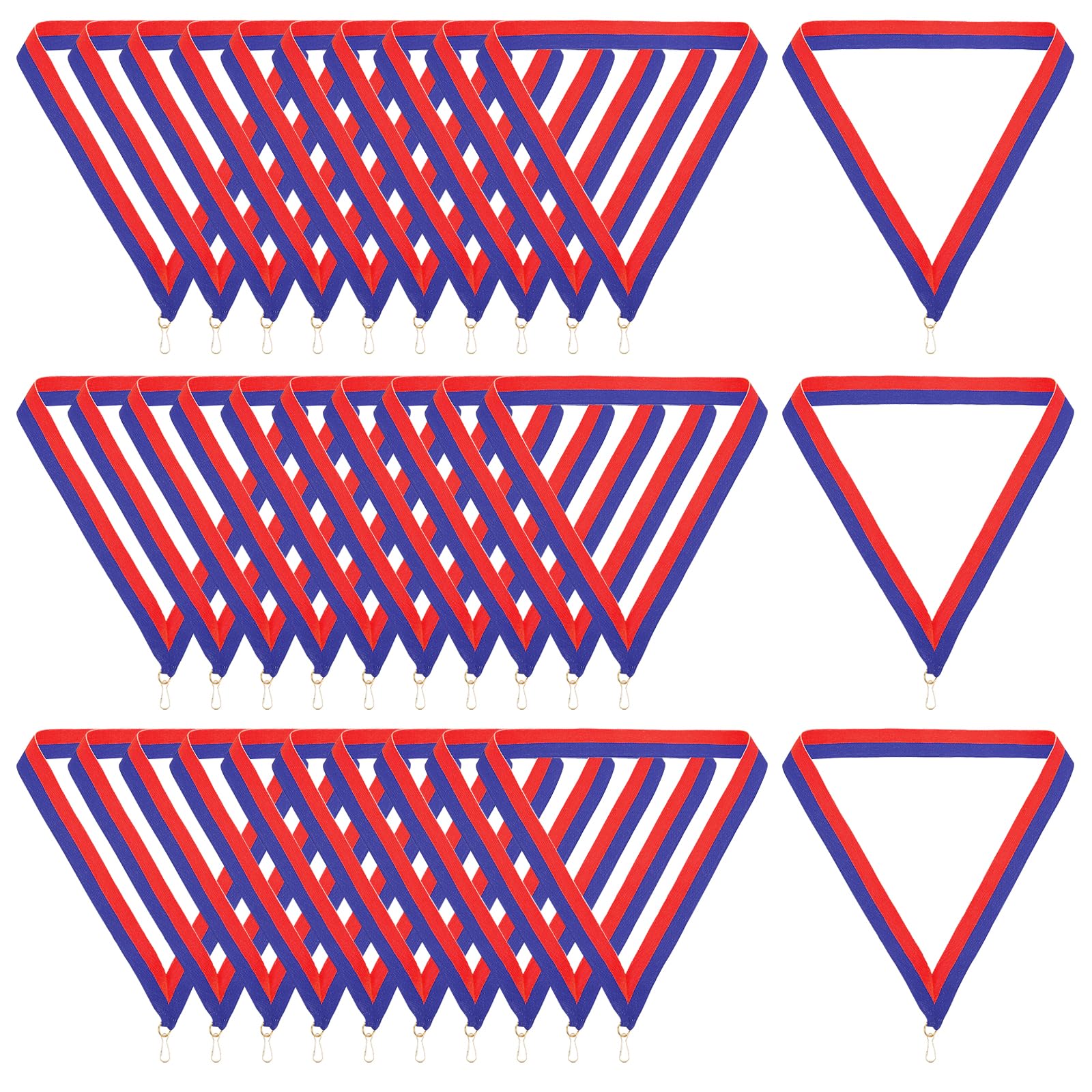 PATIKIL Award Neck Ribbons with Snap Clips, 30 Pcs Polyester Striped Medal Lanyards Ribbon for Competitions Sports Meetings Sports Party, Blue Red