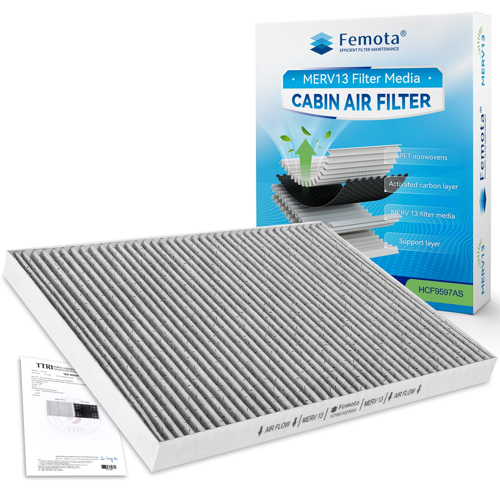 Photo 1 of Femota Tested MERV 13 Cabin Air Filter with Activated Carbon, CF9597A for Dodge Caravan 2001-2007, Grand Caravan 2001-2007, Chrysler Voyager 2001-2003, Town & Country 2001-2007, Pacifica 2004-2008