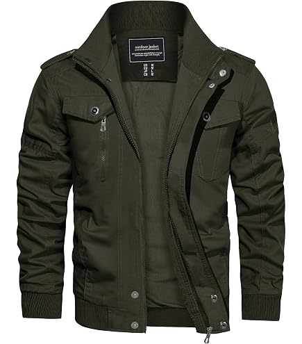 Men's Military Lightweight Jacket Army Cargo Windbreaker Zip Front