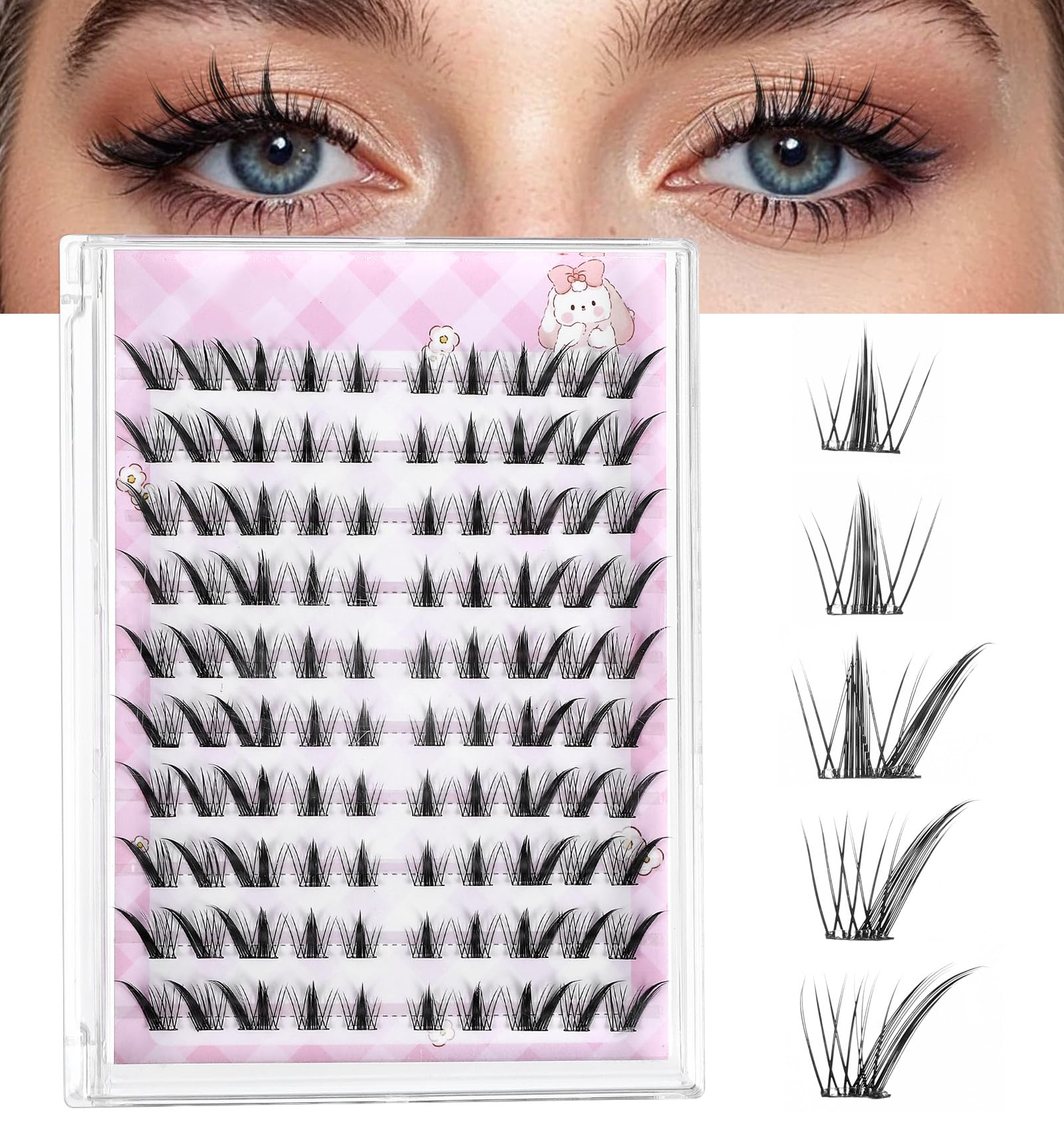 Photo 1 of 100Pcs Self Adhesive Eyelashes, Self Adhesive Lash Clusters 7-10MM, Wispy Spiky C-Curl Lash Clusters for DIY Anime Eye Makeup