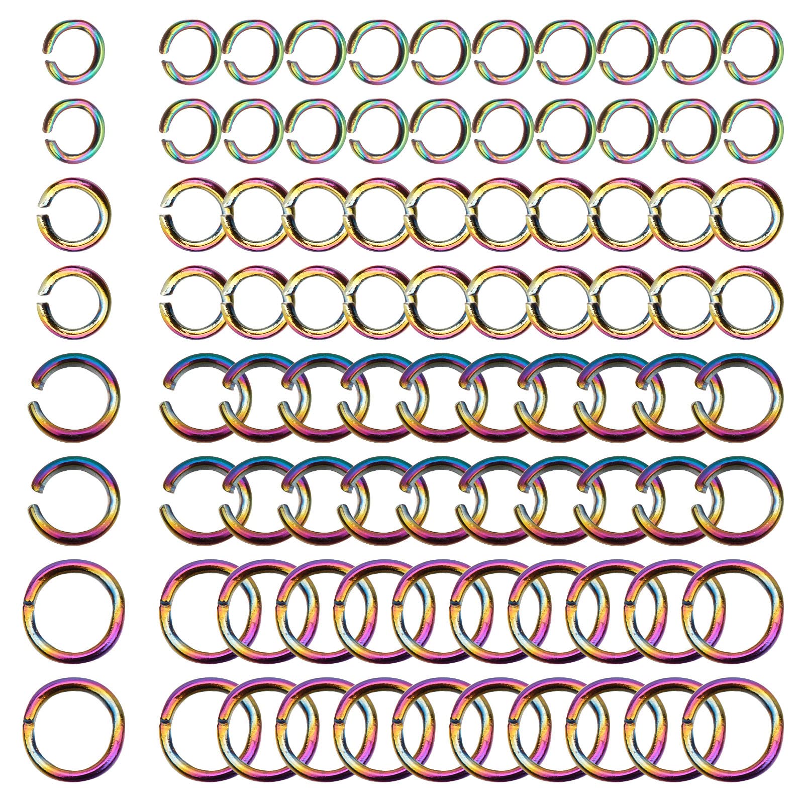 SUNNYCLUE 1 Box 200Pcs 4 Size Stainless Steel Open Jump Rings 6mm Rainbow Jump Ring 5mm Jumprings Metal Connector Rings for Jewellery Making Necklace Bracelet Earrings Keychain Women Adult DIY Crafts