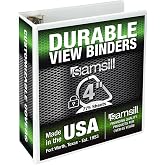 Samsill Durable 4 inch 3 Ring Binder, D Ring Binder, 100% Recycled Chipboard, White