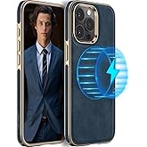 LOHASIC for iPhone 15 Pro Max Case Compatible with MagSafe, Classic Leather Slim Luxury Business PU Non-Slip Grip Shockproof Rugged Protective Cover Magnetic Phone Case for iPhone 15ProMax 6.7" - Blue