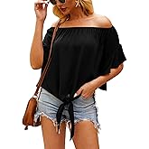Hibluco Womens Off Shoulder Tops Sexy Floral Print Crop Tops Summer Blouses T-Shirt