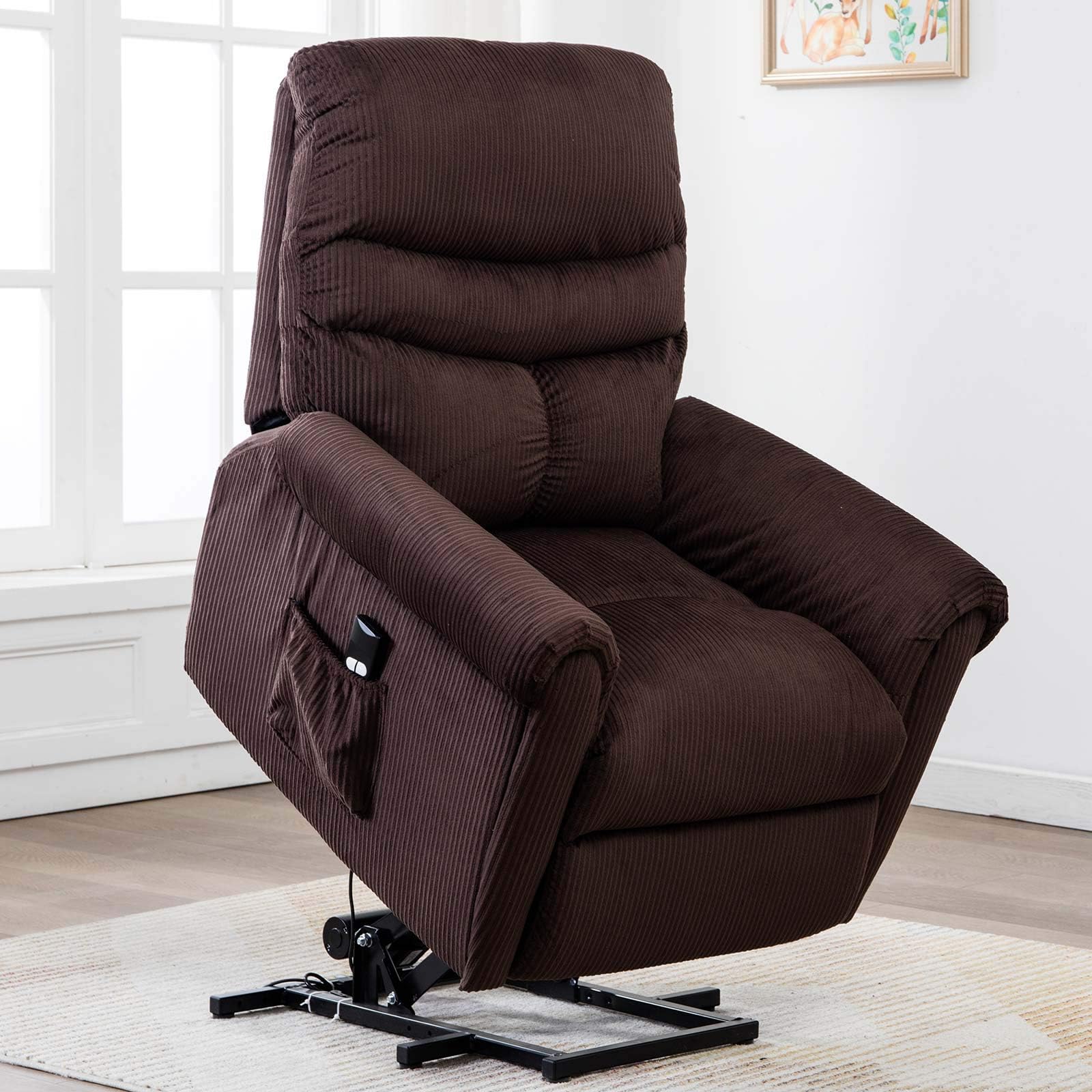 CANMOV Power Lift Recliner Chair for Elderly- Heavy Duty and Safety Motion Reclining Mechanism-Antiskid Fabric Sofa Living Room Chair with Overstuffed Design, Chocolate 01