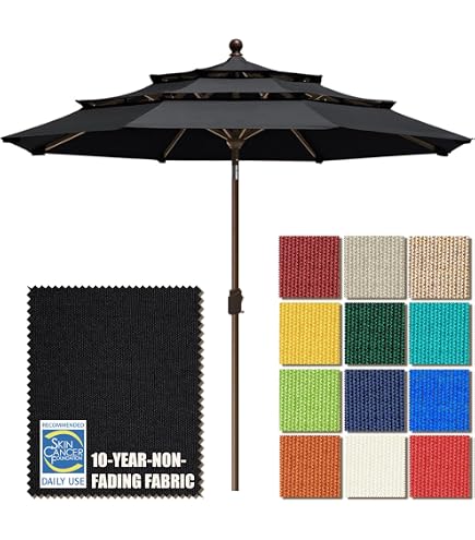 best solar lights for patio umbrellas Polytrends 10 Ft. Solar Power Lighted Patio Umbrella with Base Stand Grey Stripe