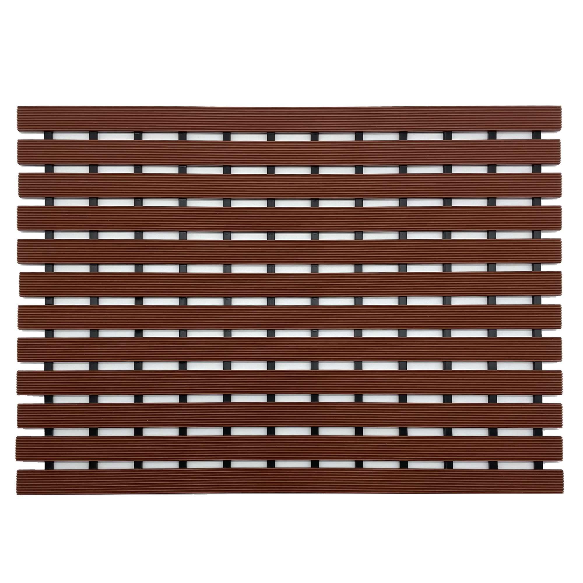 Nicoman Shower Drying Mat Non-Slip Bath Drainage Matt Slatted Duckboard Design| BROWN - (61x43cm / 24x17 inches)
