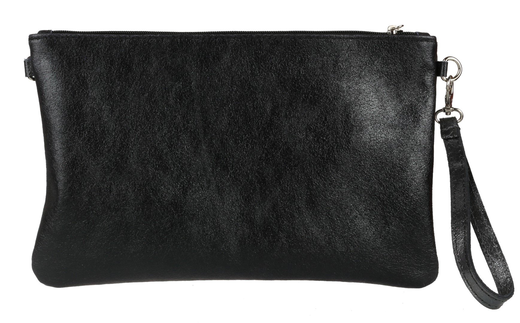 Girly Handbags Womens Genuine Italian Metallic Leather Clutch Bag (Black)