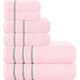 MyOwn Ultra Soft 6 Pack Cotton Towel Set, Contains 2 Bath Towels 28x55 inch, 2 Hand Towels 16x24 inch & 2 Wash Coths 12x12 inch, Ideal Everyday use, Compact & Lightweight - Pink, 71662