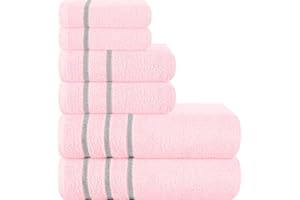 MyOwn Ultra Soft 6 Pack Cotton Towel Set, Contains 2 Bath Towels 28x55 inch, 2 Hand Towels 16x24 inch & 2 Wash Coths 12x12 inch, Ideal Everyday use, Compact & Lightweight - Pink, 71662