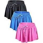 Didaey 3 Pcs Flowy Running Shorts for Women 2 in 1 Butterfly Shorts with Pockets Spandex Liner Athletic Workout
