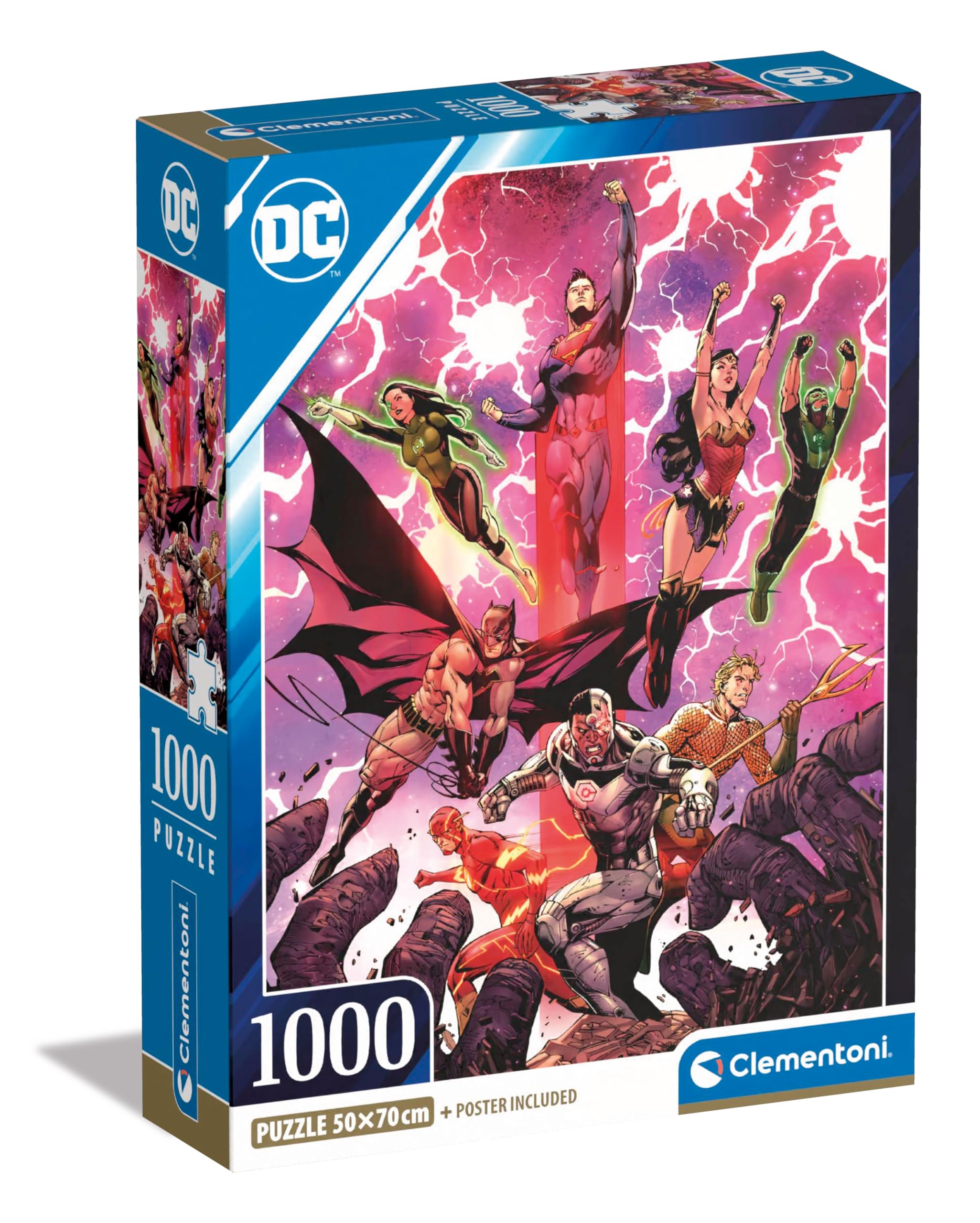 Clementoni Jigsaw Puzzle Dc Comics 1000 Pieces - Poster Included, Puzzle For Adults 14-99 Years, Gift For Men/Women, Super Hero, Made In Italy, 39853