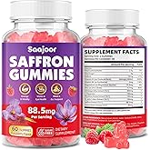 Saffron Gummies for Adult Kids - with Saffron 88.5mg, Vitamins D3 & B6, Magnesium, Zinc, Ashwagandha, L - Theanine, St. John's Wort - Supports Mood & Focus, Vegan, Raspberry Flavor, 60 Gummies