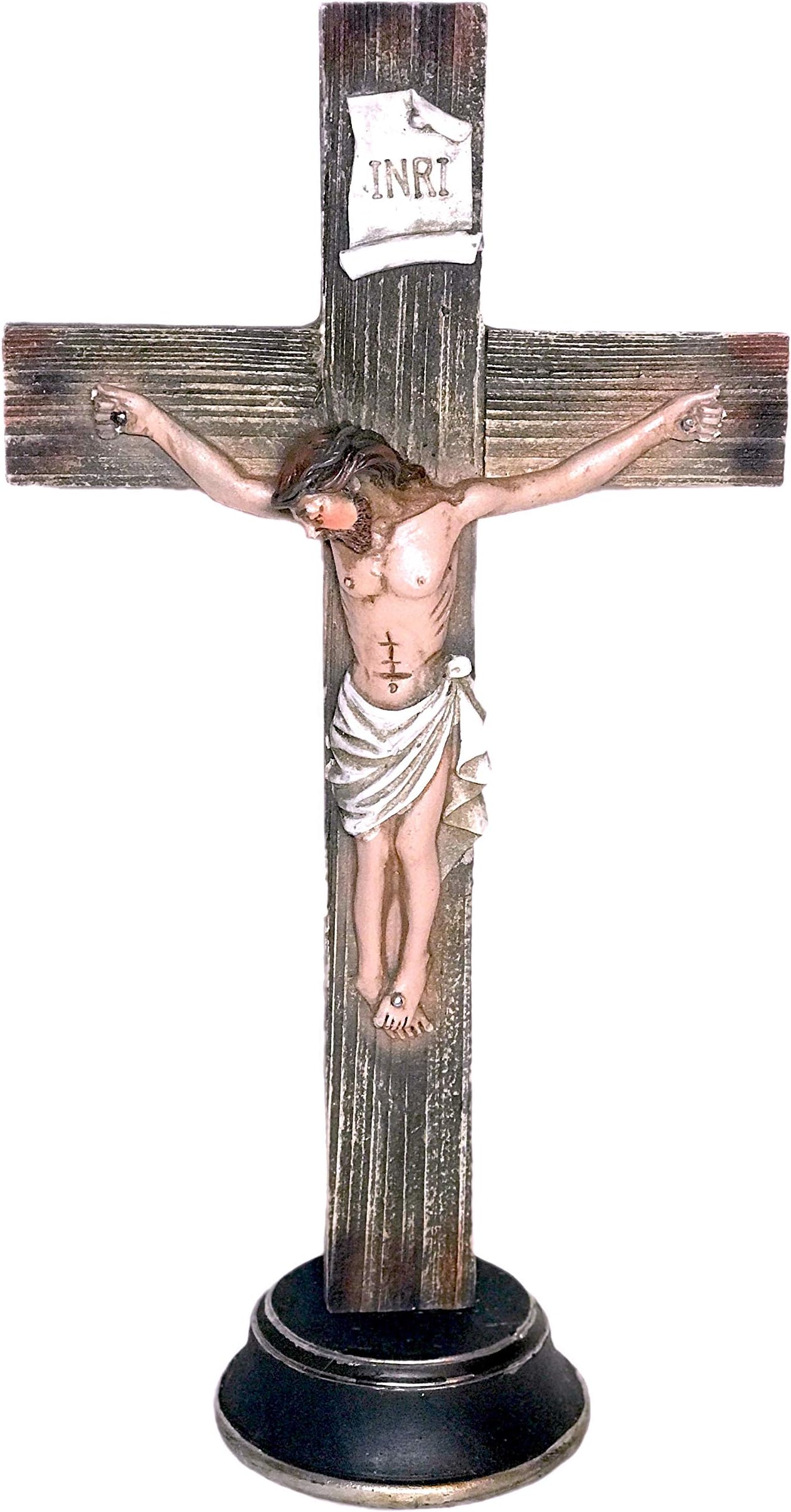 Polly House 12" Standing Cross with Jesus Nailed On The Cross Resin Stone Crucifix