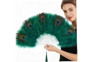 Éventail à plumes de paon vintage pliable style ancien Accessoire de costume pour fête, danse, séance photo, décoration de ma