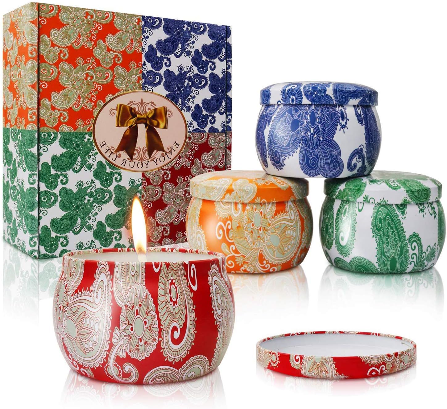 Winhotech 4 Pack Scented Candles Gift Sets, Natural Soy Wax Jar Candle with Travel Tin of 4 Oz Suitale for Stress Relief and Aromatherapy, Prefect for Bath Yoga Christmas Valentine's Day Birthday