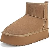 Mishansha Platform Mini Boots for Women, Warm Fleece Lined Suede Snow Boots, Non-Slip Ankle Winter Booties for Cold Weather