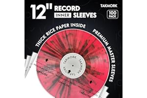 TAKMORK Vinyl Record Rice Paper Inner Sleeves: 12" Anti-Static LP Sleeves Album Record Acid-Free Clear Protective Sleeves, 100pcs
