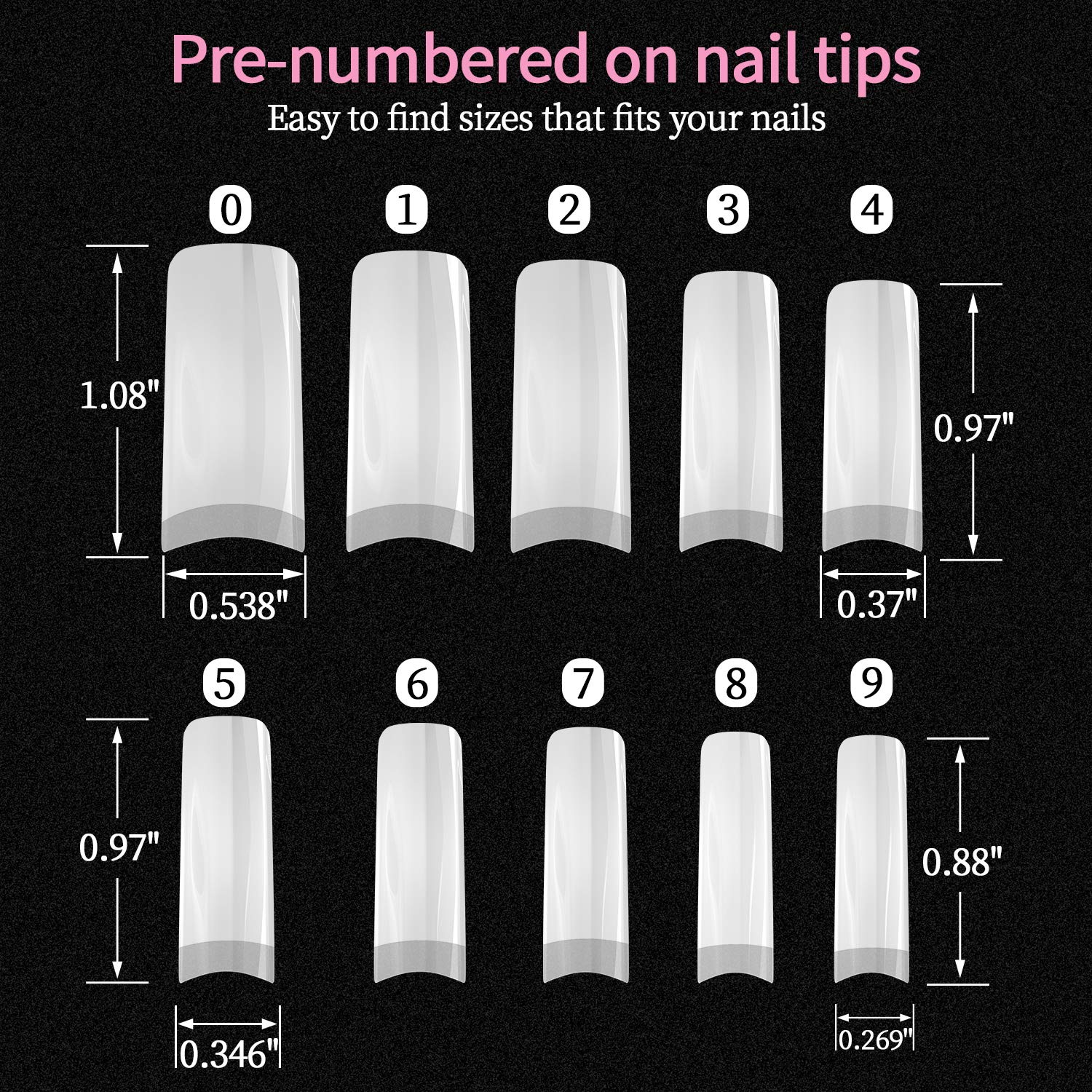 Acrylic Nail Tips 500pcs, French Fake Nails Natural False Nail Tips with Nail Clipper and Storage Case for Nail Art Salon and Home DIY (10 Sizes) - Image 2